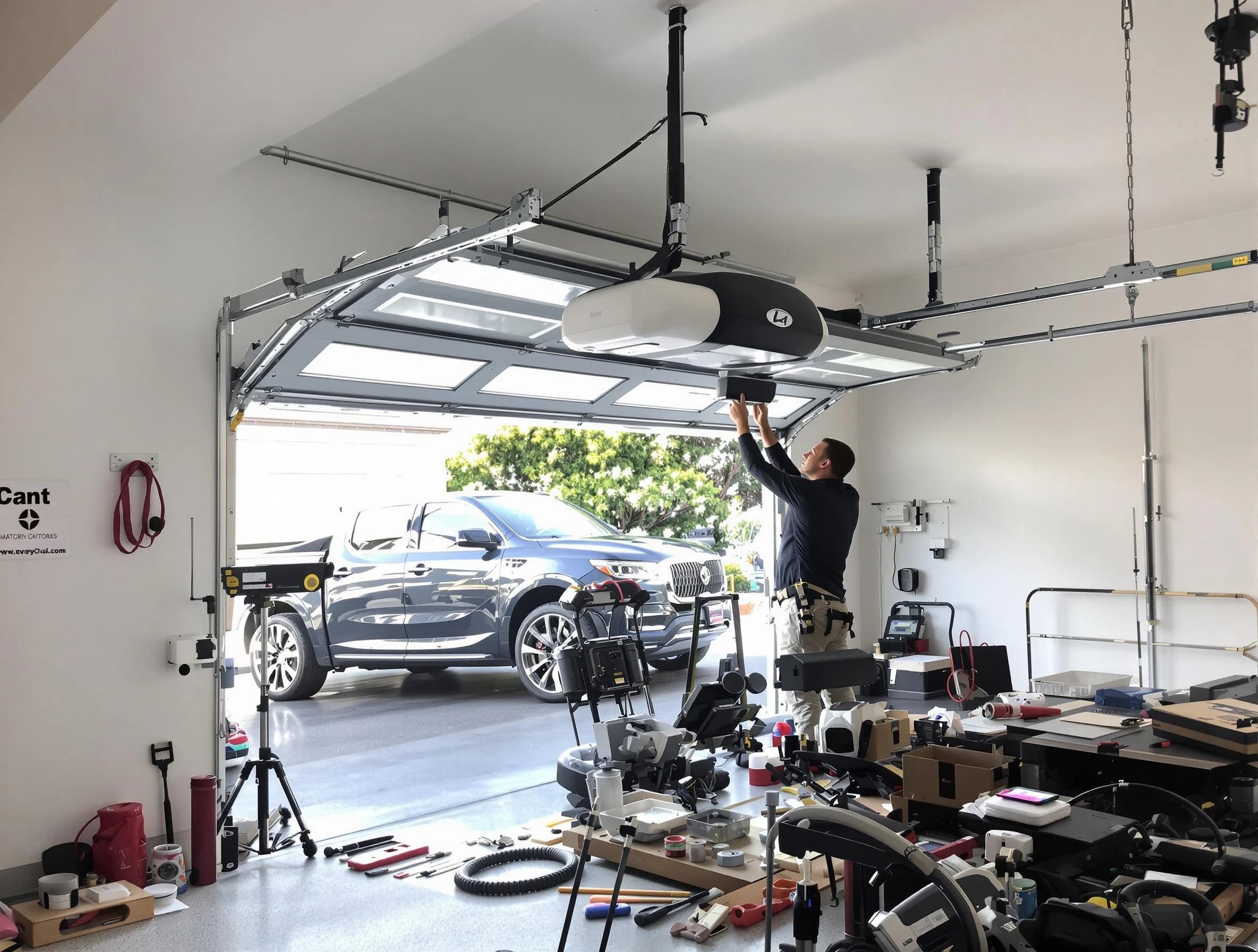 Peachtree City Garage Door Repair specialist installing smart garage door opener system in Peachtree City home