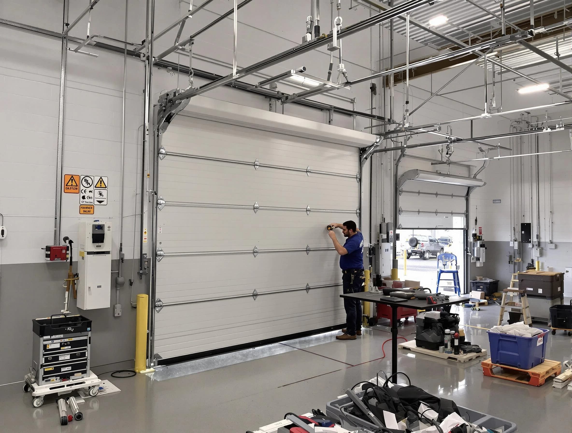 Commercial garage door repair being performed by Peachtree City Garage Door Repair expert in Peachtree City