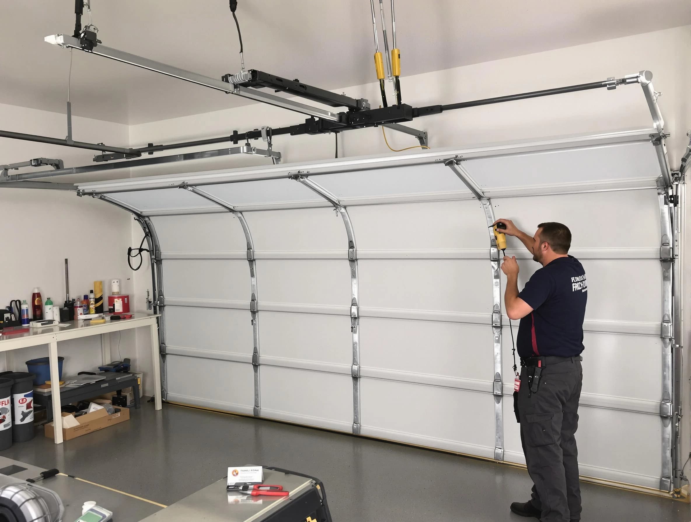Peachtree City Garage Door Repair certified technician performing overhead door system repair in Peachtree City