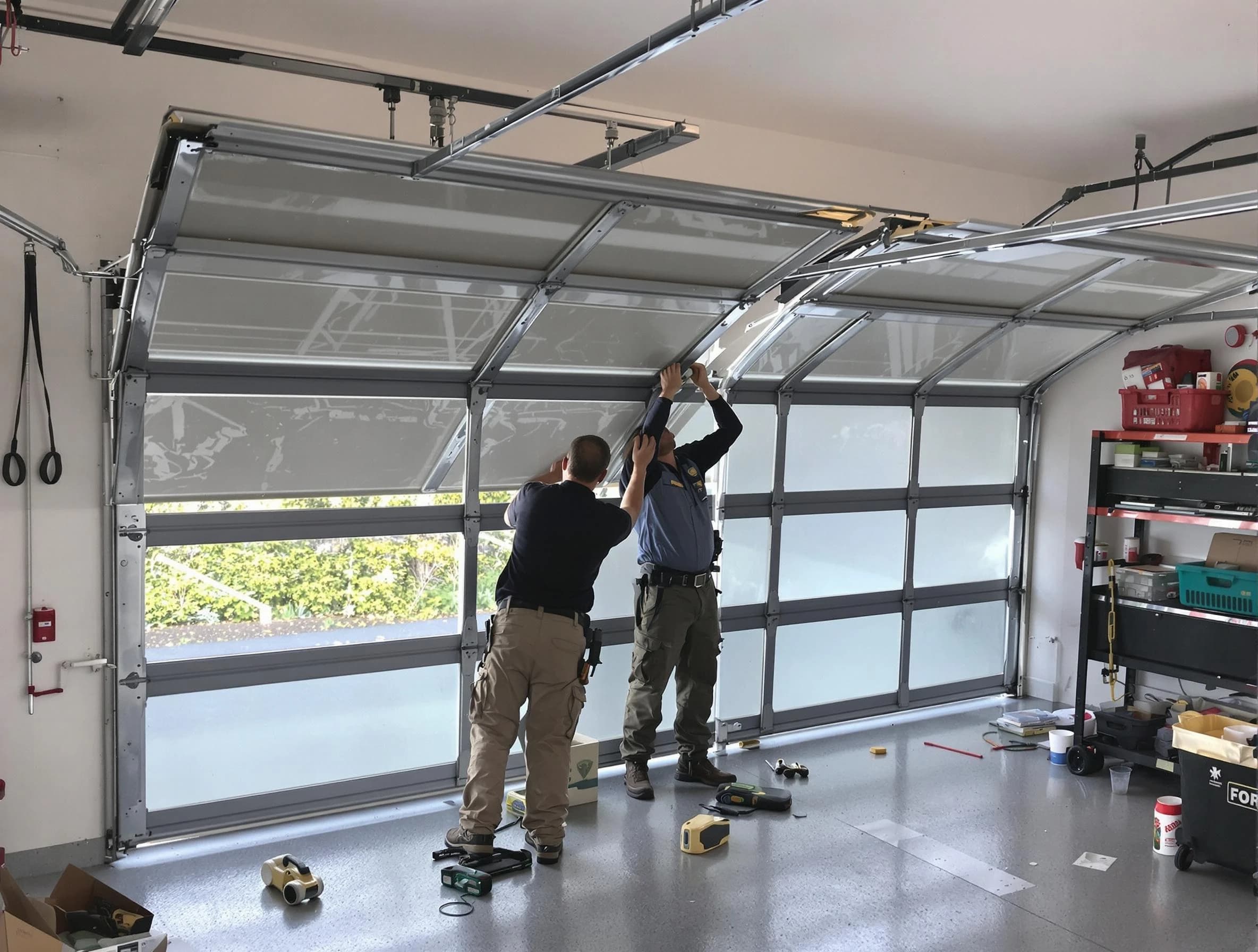 Peachtree City Garage Door Repair expert performing precise panel replacement on Peachtree City garage door
