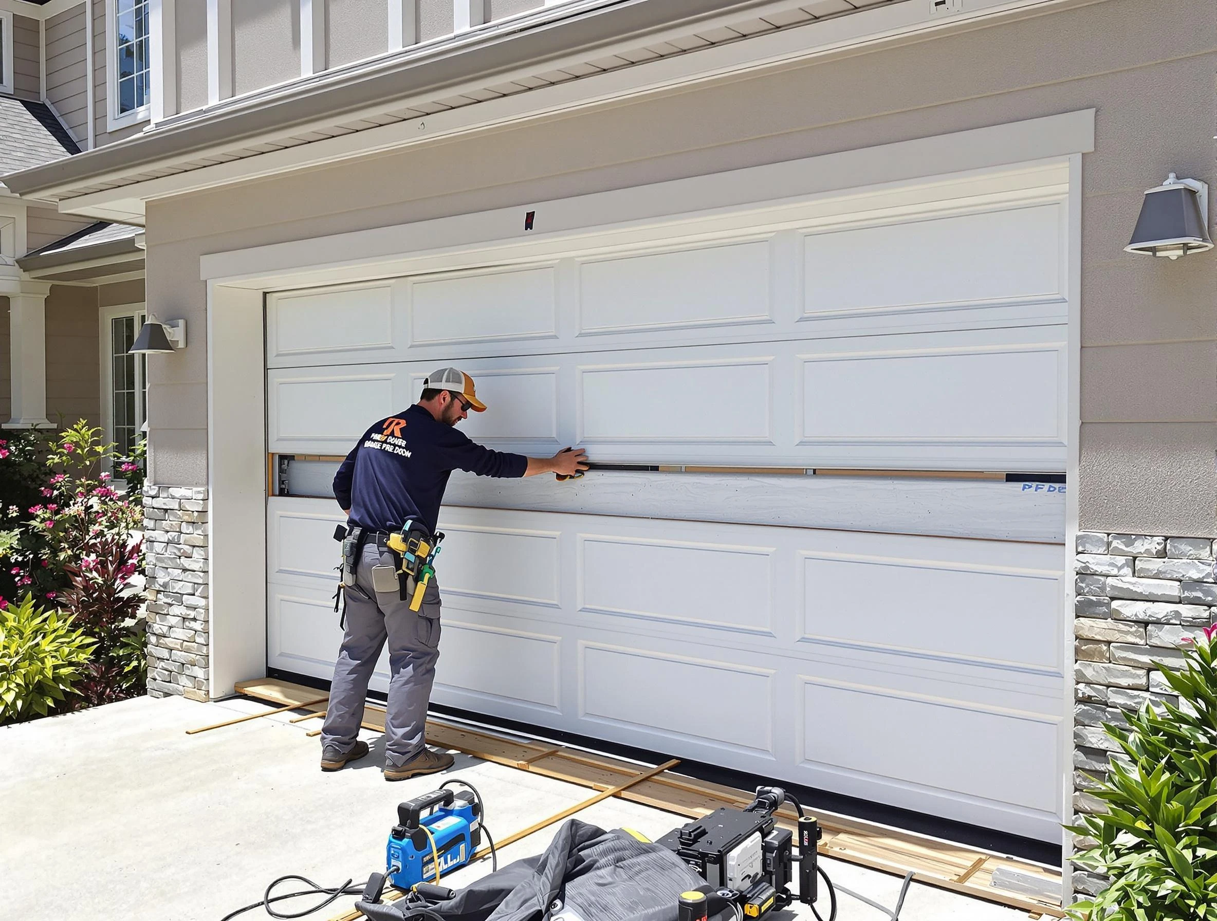 Peachtree City Garage Door Repair team performing complete garage door replacement at Peachtree City residence