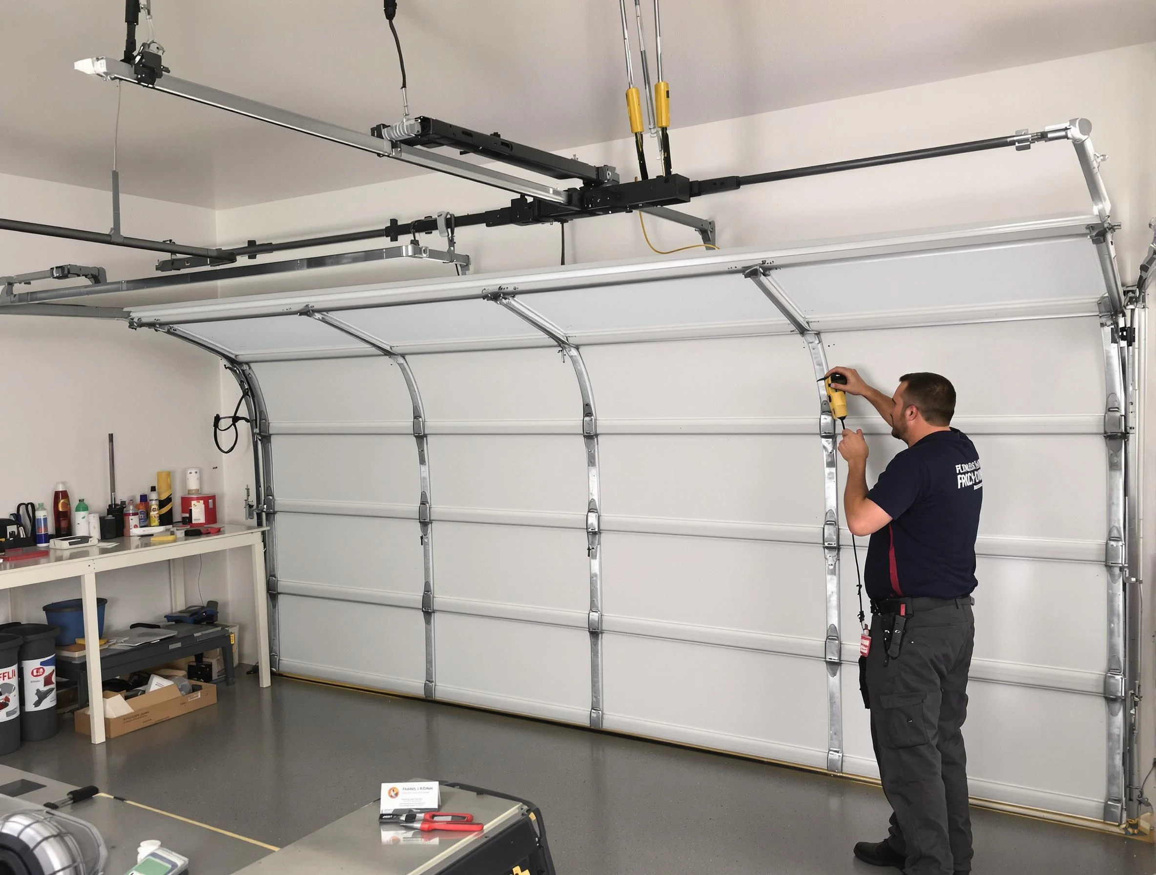 Peachtree City Garage Door Repair certified technician performing overhead door system repair in Peachtree City