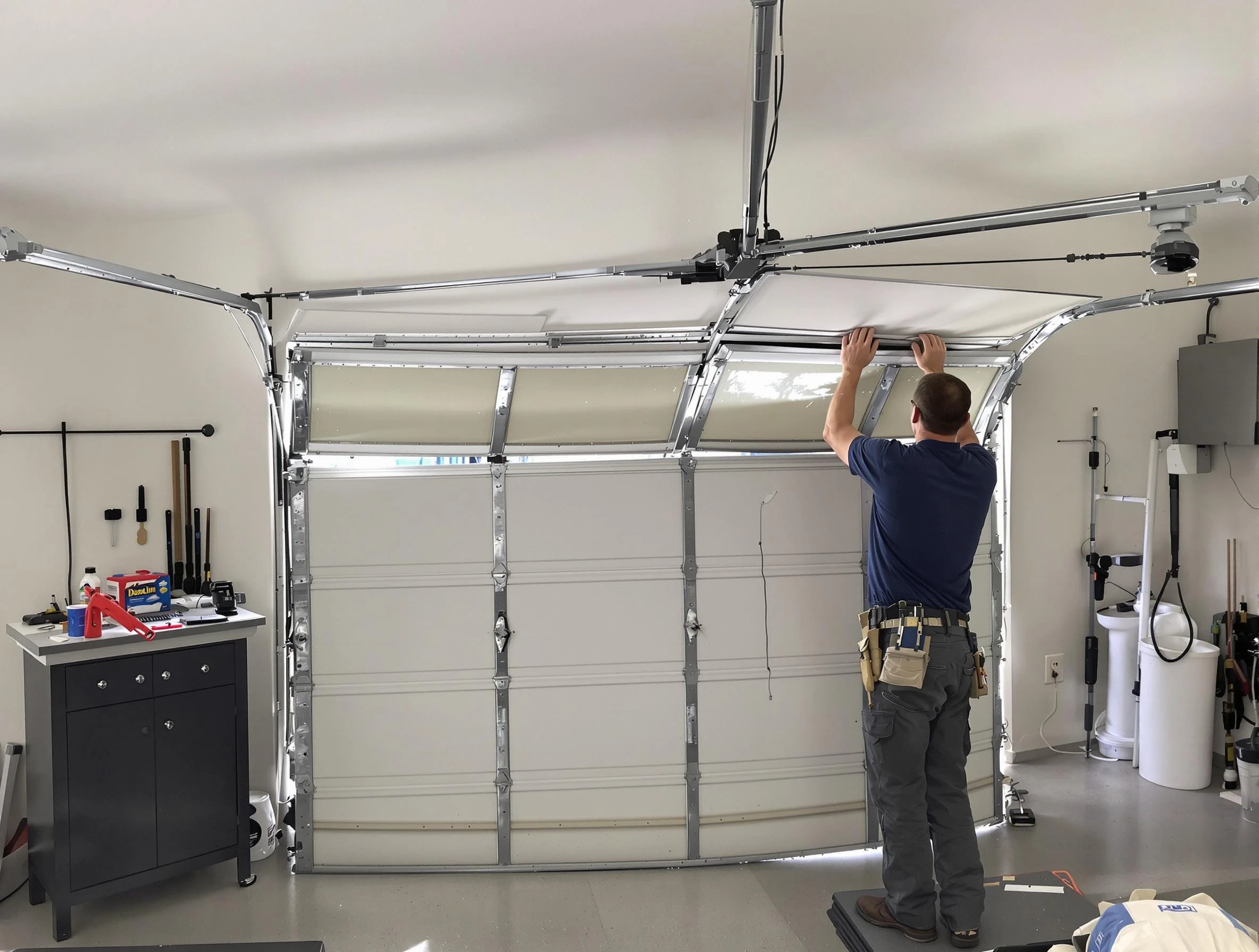 Peachtree City Garage Door Repair specialist performing precise section replacement on Peachtree City garage door