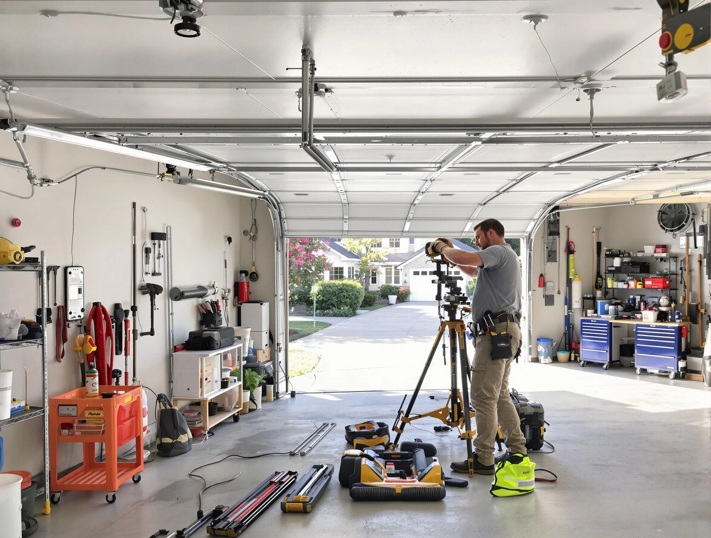Peachtree City Garage Door Repair specialist performing laser-guided track alignment in Peachtree City